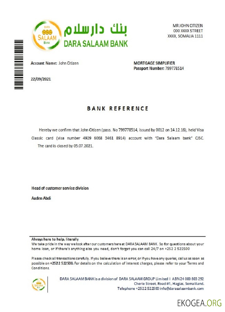 Somalie , Dara Salaam référence bank , closure